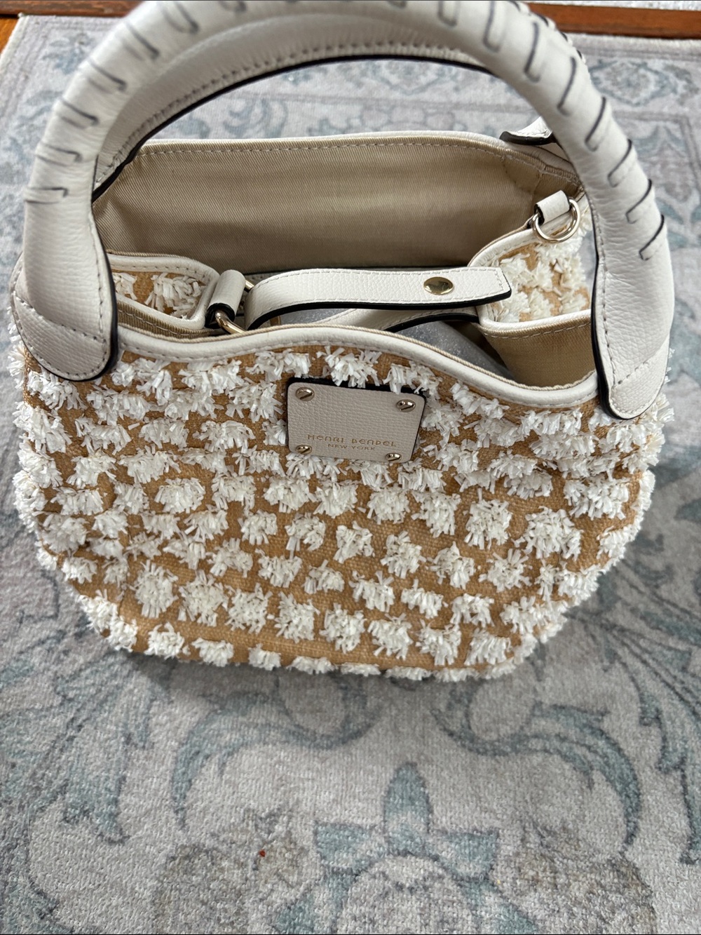Henri bendel straw crossbody neutral biege NEW